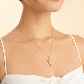 SCAMPER & CO Sitting Chihuahua Pendant Necklace for Women - Genuine Gemstone and Cubic Zirconia Puppy Charm with Elegant Backplate, Premium Plated Sterling Silver Chain Easy Closure,18 inch