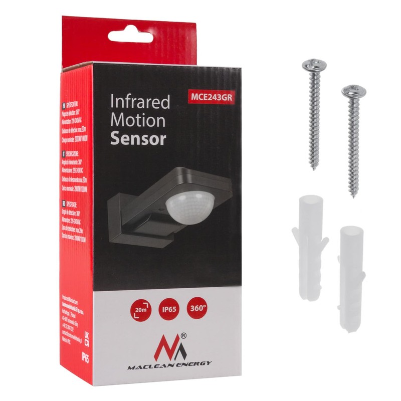 Maclean MCE243 Infrared Motion Sensor with Twilight Sensor, 360° Detection