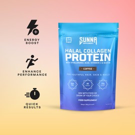 SUNNA SUPPLEMENTS SUNNA SUPPLEMENTS - Halal Bovine Collagen Protein Powder for Hair, Skin, Nails & Joints | Hydrolysed Premium Bovine Collagen Peptides for Women & Men | Coffee Flavour | Gluten Free | 296g