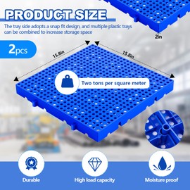 RimCereal 2 Pcs Plastic Pallets Waterproof Lightweight Storage Grid Pad Breathable Floor Storage Pad Nestable Grids Article Racks for Supermarket Basement Garage (15.75 x 15.75 x 1.97 Inches)