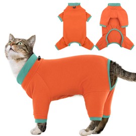 Sticky Cat Clothes Stretchy, Sphynx Hairless Sweater & Pajamas for Cats only, Soft Cat Onesie for Cats After Surgery Female Male & Hair Loss Prevention, Orange XL