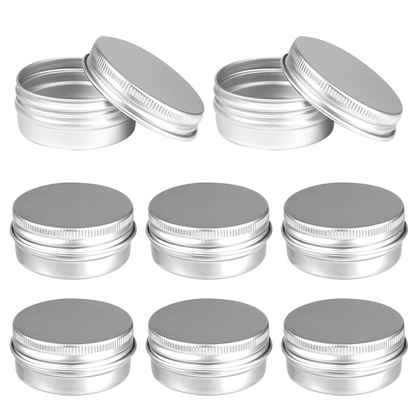 Small Tins, Pack of 8 30 ml Aluminium Empty Containers, Round Empty Tins with Screw Lid, Aluminium Tin Cans, Small Sample Container, Travel Jar, for Lip Balm, Lotion, Cream, Mini Candles, Cosmetics