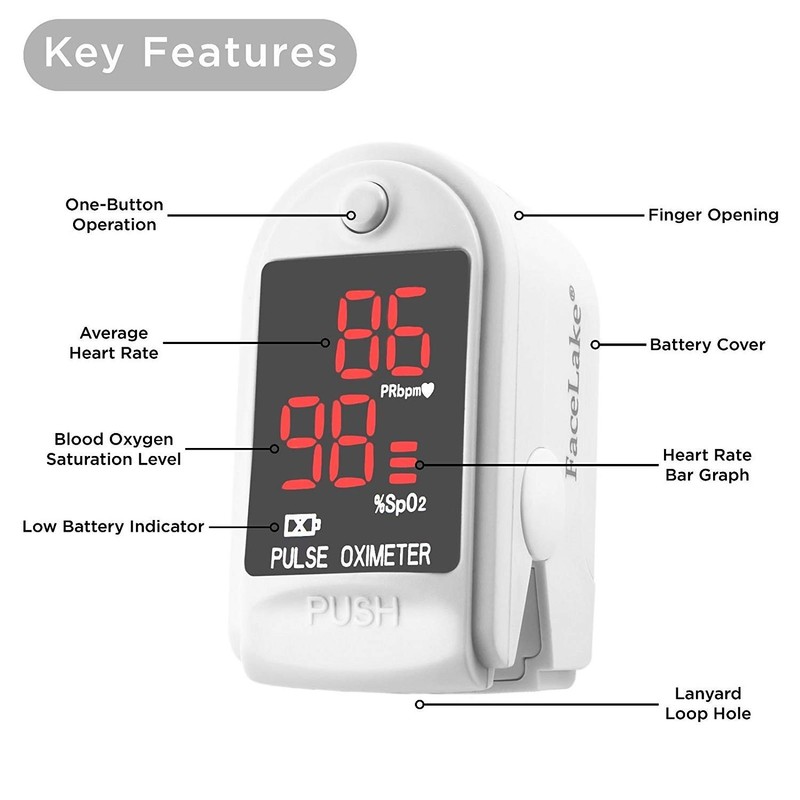 Facelake FL400 Pulse Oximeter with Neck/wrist Cord, Carrying Case and