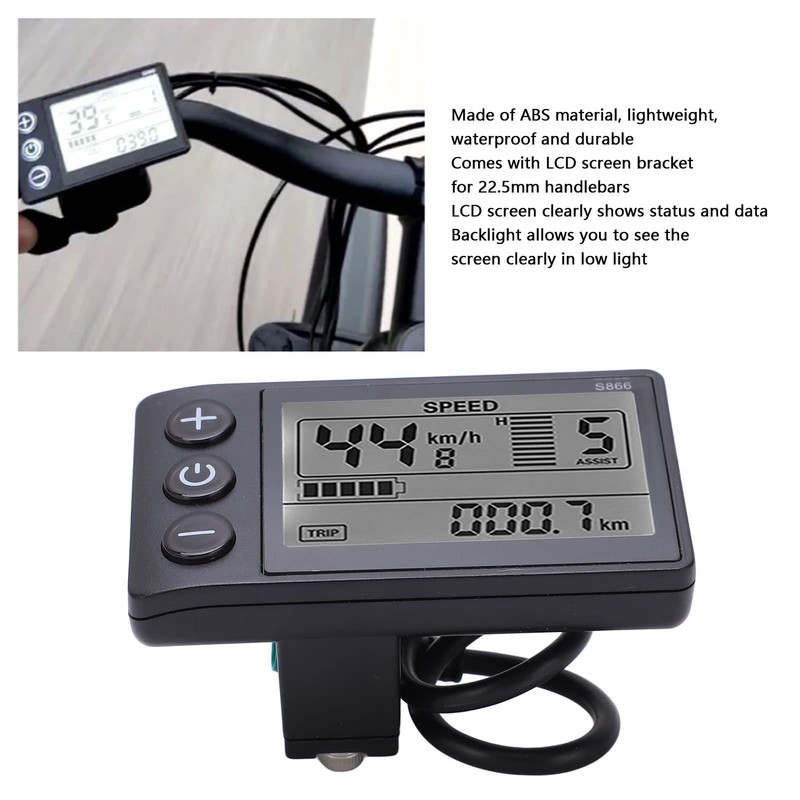 Talany Electric Bicycle LCD Screen Meter,Large Screen Durable Waterproof Connector