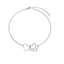 Paw Bracelet 925 Sterling Silver Heart Dog Cat Paw Bracelets Paw Jewellery Gifts for Women Girls Dog Cat Lovers, Sterling Silver
