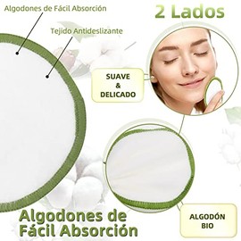 24 Pads Desmaquillantes Reutilizables, Algodones Desmaquillantes con Bolsa Lavable y Caja Redonda para Guardarlas, Almohadillas Desmaquillantes Biodegradable | Ecológico, Suave y Delicado, Verde