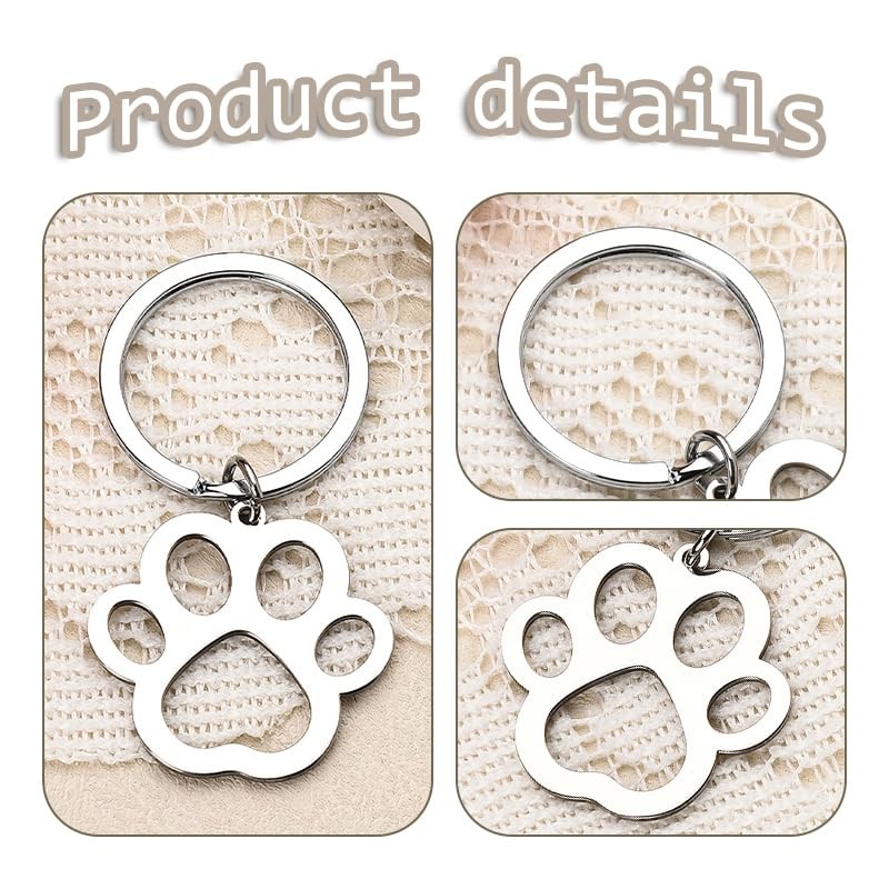 Silver Paw Print Keychain for Men Women Dog Cat Lovers
