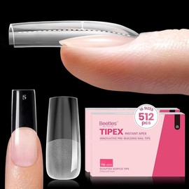 Beetles Tipex Instant Apex Nail Tips Thick Acrylic Nail Set for Flat Nails Manicure Stiletto Square Almond Coffin Nail Tips Nail Art DIY Gift for Women #TikTokShopBacktoSchool:_512pcs Square Long （NO GLUE&Lamp）
