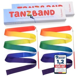 Kleintober Multi-Pack Set of 2 Premium Gymnastics Bands with Rod I Children's Rainbow Band I Dance Band with Picture Instructions for Exercises I Ideal Gift for Girls I Party Bag