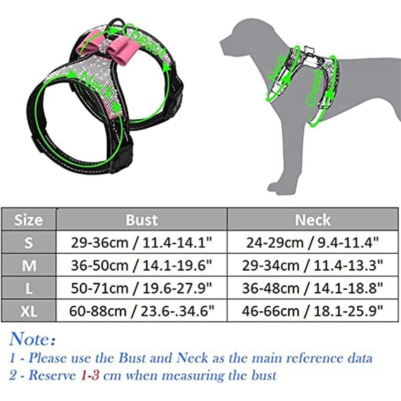 Rhinestone Dog Harness Bowtie,Reflective Cute Bling Sparkling Soft Diamonds Cat