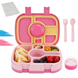 Eowihor Brotdose Kinder mit Fächern, 640 ML Auslaufsichere Bento Box Kinder mit Löffel & Gabel, 1 Soßentöpfe, Namensticker, Lunchbox kinder für Kindergarten Mädchen und Jungen