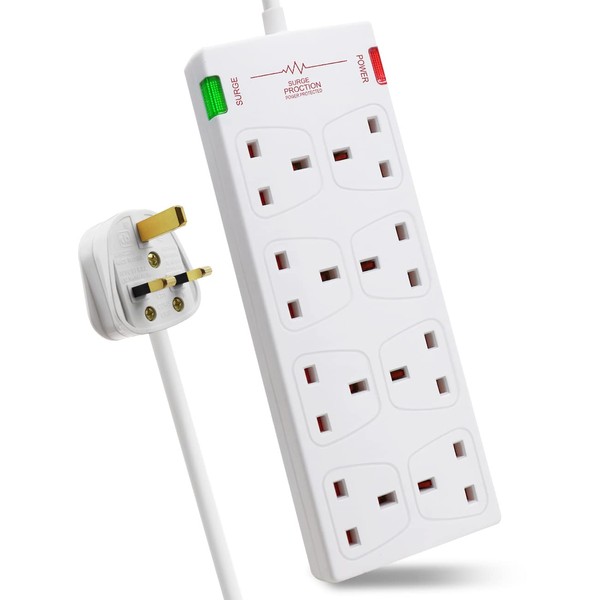 EXTRASTAR 8 Way Extension Leads with Surge Protection, 13A 3120W