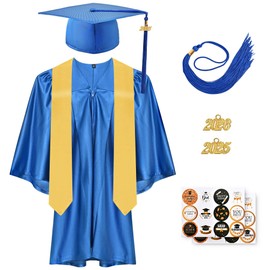 2025 Kindergarten Graduation Cap & Gown Set with Tassel Stole for Unisex Toddler Preschool Kids (Royal Blue, Small)