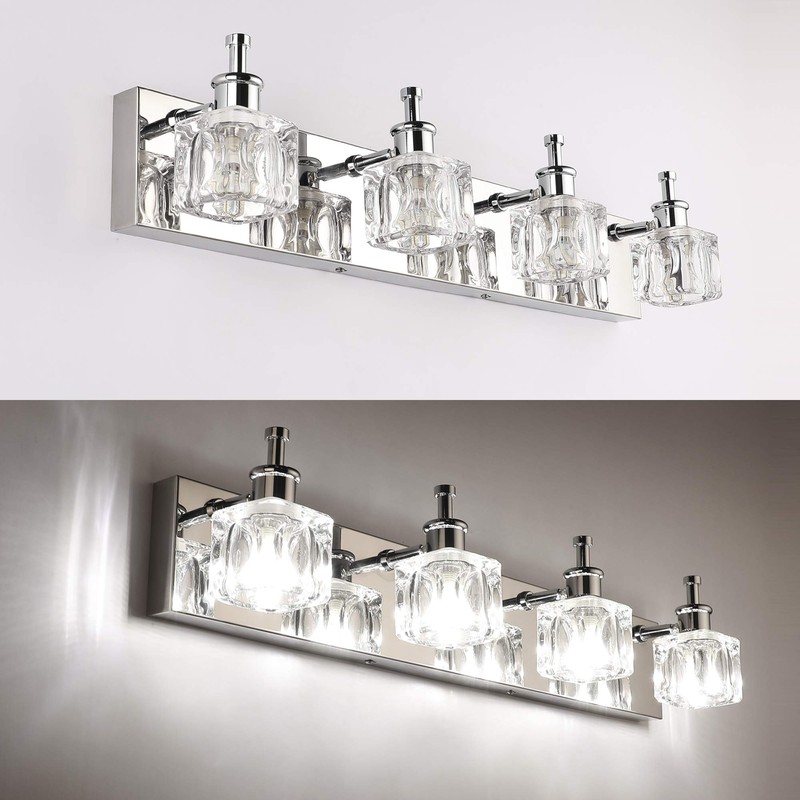 PRESDE 4 Lights Bathroom Light Fixtures Over Mirror Crystal Modern