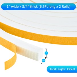 High Density Foam Weather Stripping Door Seal Strip Insulation Tape Roll for Insulating Door Frame, Window, Air Conditioner | Self Adhesive Sealing Weatherstrip (White, 1 in 3/4 in x 13 Ft)