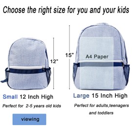 Toddler Backpack, Seersucker Small Preppy Backpack, Classic Cute Kids School Small Preschool Kindergarten Children Bag 12"H x 9.5"W for 2-5 Years (Navy)