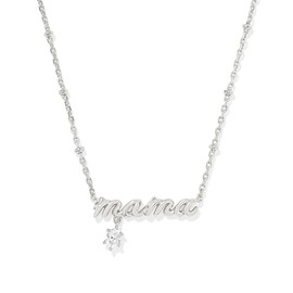 Kendra Scott Mama Crystal Short Pendant Necklace, Silver-Plated Brass, White Cubic Zirconia, Fashion Jewelry for Women