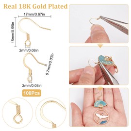 SUNNYCLUE 1 Box 100Pcs 18k Gold Plated Earring Hooks French Ear Hooks Fish Hook Earrings Ear Wires Fishhook Earring Findings for Jewellery Making Adult DIY Dangle Earrings Craft Accessories Supply
