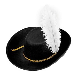 W WIDMANN MILANO Party Fashion 34151 Musketeer Hat with Feather, Black, Felt, Headpiece, Theme Party, Carnival