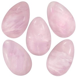 Nupuyai Pack of 5 Rose Quartz Worry Stones for Reiki Meditation, Natural Gemstones, Oval Shape, Healing Stone, Lucky Charm for Healing