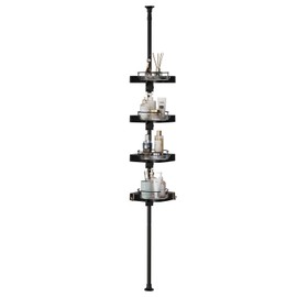 Weidace Corner Shower Caddy Tension Pole Organizer, 4 Tiers Adjustable Rotating Storage Rack, Rustproof Bathroom Organizer for Shower & Bathtub 35.4"–127.9", Black