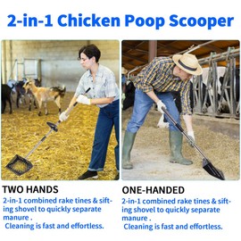 Chicken Poop Scooper, 2-in-1 Coop Litter Scoop, Heavy Duty Metal Adjustable Shovel for Sand/Litter