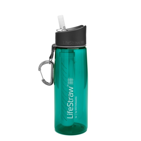 LifeStraw Go Water Filter Bottle with 2-Stage Integrated Filter Straw for Hiking, Backpacking, and Travel, Teal, 22, Model:LSG201DT08