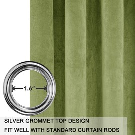 SMILETIME Green 72 in Long Velvet Curtains with Grommet, Thermal Insulated Super Soft Privacy Noise Reducing Light Blocking Velvet Curtains for Living Room, 2 Panels, Each 52 x 72 inches Long