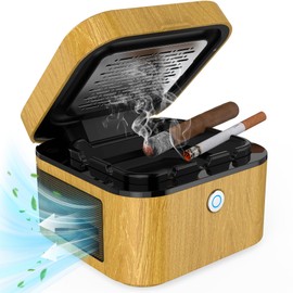 VANSU Multifunctional Smokeless Ashtray,HEPA Filter Ashtray Indoor,USB Rechargeable Smoke Removing ashtray for home,bedroom,office,car(Natural finish)