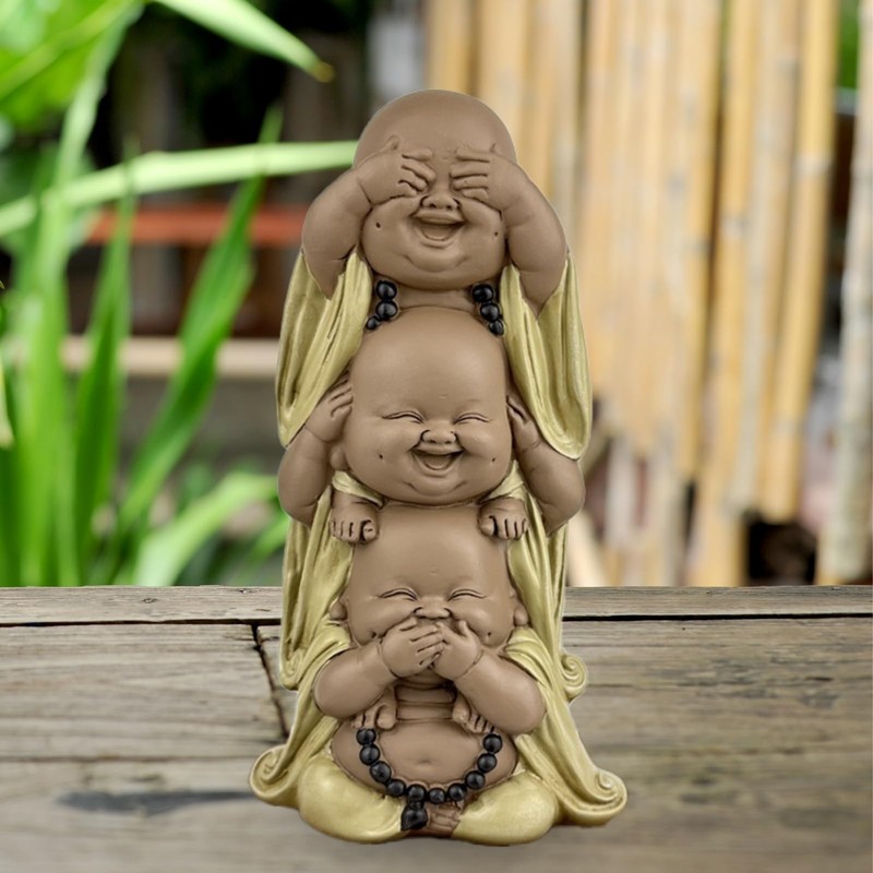 Zen'Light Statue of 3 Laughing Buddhas - See Nothing -