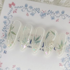 Fresh Leaf Handmade Nail Tips - Stiletto M / 프레쉬 리프 수제네일팁 - 스틸레토M