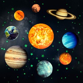 Yosemy 9 Planets Wall Stickers Luminous Stars Luminous Stickers Wall Sticker Solar System Stars Fluorescent Wall Sticker for Children's Room Decorative Stickers
