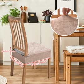 FUANGUI Waterproof Dining Chair Covers Set of 6, Diamond Pattern PU Chair Seat Slipcovers Removable Washable Chair Covers Protector Dining Room, Kitchen Chair Covers Slipcover, Rear Gapped, Khaki