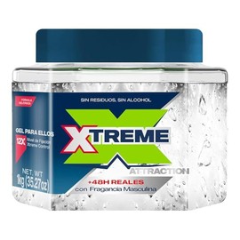 Xtreme Gel Para el cabello, Atracction, 1000g, fijador, sin residuos, sin alcohol, a base de agua.
