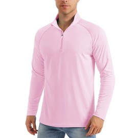 Long Sleeve Dryfit Shirts for Men 1/4 Zip Workout Shirts Sun Shirts UPF Shirts Uv Shirts UPF 50 Shirts Athletic Shirts Summer Shirts Light Pink