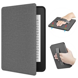 ERUNTO Case for 7" 12th Kindle Paperwhite, Signature Edition and Kindle Colorsoft. Fabric Texture TPU Case with Hand Strap, Double Sided Magnetic Shell with Wake/Sleep Function (Grey)