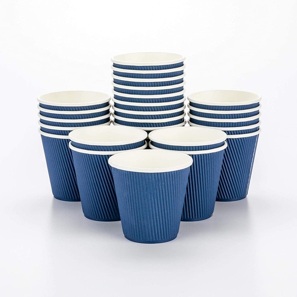 Disposable Paper Hot Cups - 500ct - Hot Beverage Cups, Paper Tea Cup - 8 oz - Midnight Blue - Ripple Wall, No Need For Sleeves - Insulated - Wholesale - Takeout Coffee Cup - Restaurantware