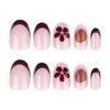 SINHOT Round Press on Nails Short - Brown Flower Fake