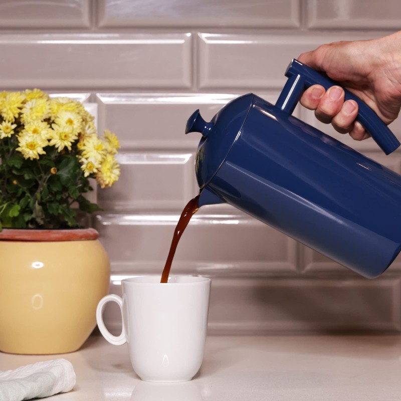 Frieling Double-Walled Stainless Steel French Press Coffee Maker, Navy, 34