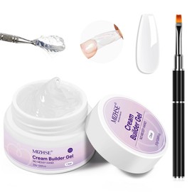 MIZHSE Cream Builder Gel, 30g Clear Hard Extension Strengthener Gel Jelly 3D Nail Art Sculpting Gel for Nails Kit LED U V Soak Off with Dual Forms & Nail Brush for Home DIY