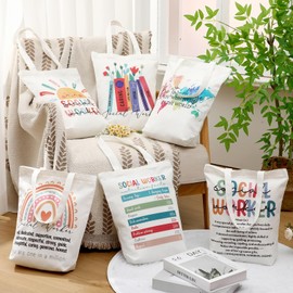 Paterr 12 Pcs Social Worker Appreciation Gift Canvas Tote Bags Bulk Thank You Bags with Zipper Office Supplies Valentines Coworker Gifts for MSW Volunteer Students Teacher Nurse Party Favors