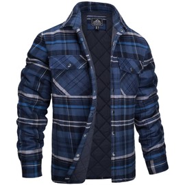 Mens Plaid Jacket Warm Flannel Coat Men Cotton Lightweight Jacket Flannel Shirt Jacket Thick Casual Shirts Thanksgiving Shirt Jacket Blue Grey,2XL