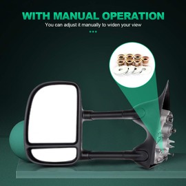 Towing Mirrors for 1999-2007 for Ford for F250/F350/F450/F550 Super Duty Truck 2000-2005 for Ford Excursion Manual Adjusted No Heated No Turn Signal Light Left and Right Side Towing Mirrors