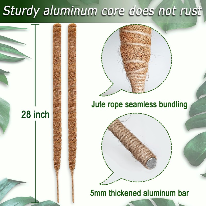 2 Pack Moss Pole, 28 Inch Bendable Moss Pole for