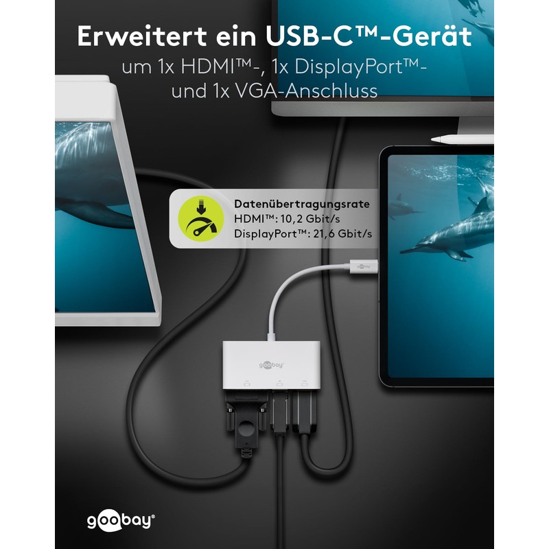 goobay 52412 Multiport Adapter USB-C to VGA + DP +