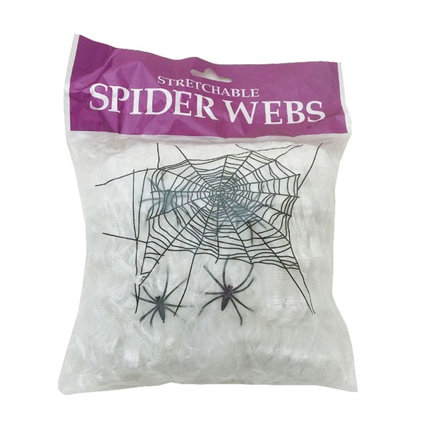 PMU Halloween Decoration Super Stretch Spider Cob Webs with 2 Pieces Spiders