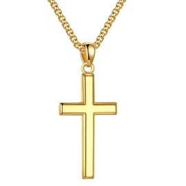 18K-Gold-Plated Cross Necklace for Men, 925 Sterling Silver Mens Cross Necklace, 30 Inch