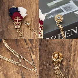 1 Pack Vintage Men's Suit Pin Badge with Hanging Chains Brooch,Collar Lapel Pin for Men Shirt Suit Tuxedo Tie Hat Scarf,Coat Stud Brooch Pin Clips Accessories