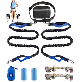 Hands Free Dog Leash,Double Dog Leash with Dog Poop Bags and Dog Rope Toy,Waist Leash for Dog Walking,Running Leash for Dogs