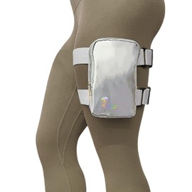 Metallic Thigh Bag | Carnival Leg Harness for Women | Outdoor Waist Pouch | J'ouvert Travel Leg Pack with Adjustable Colored Straps | Silver Metallic